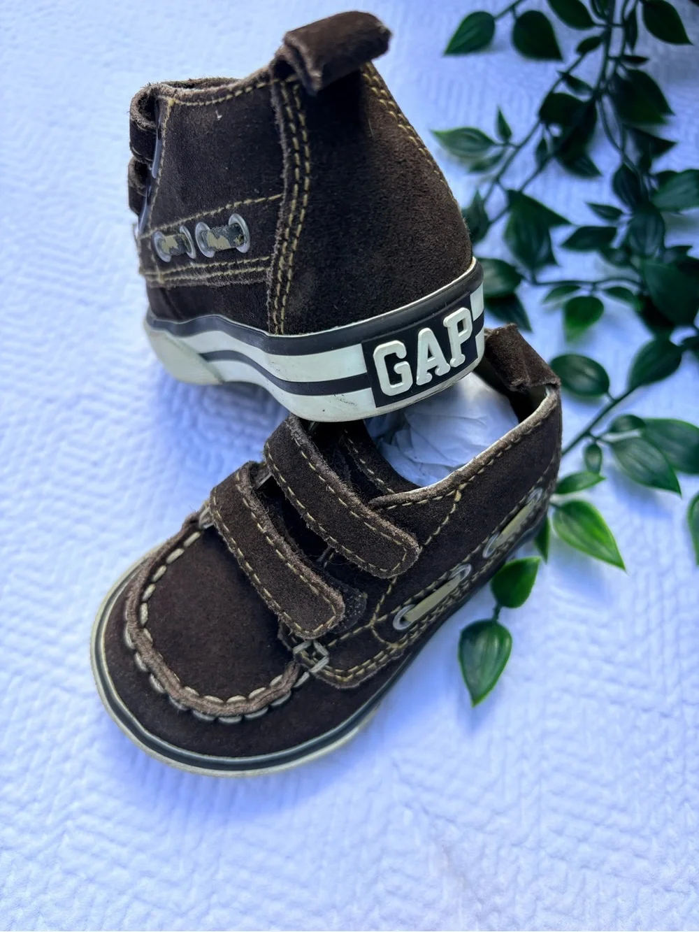 GAP Brown Suede Moccasin Sneakers with Hook-and-Loop Straps